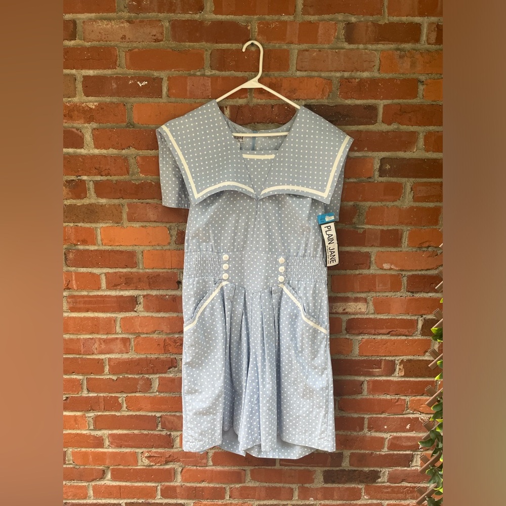 Sweet Baby Jane Blue Sailer Suit Short Romper w White Polka Dots Casual/Costume